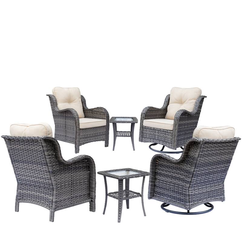 Outdoor Patio Furniture-Gray Wicker Outdoor Swivel Rocker Chairs Set