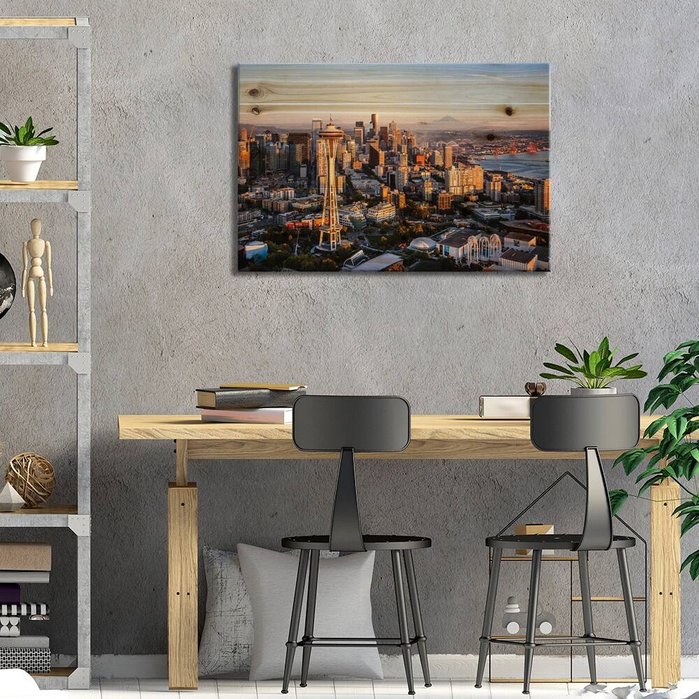 Space Needle And Skyline, Seattle Print On Wood by Matteo Colombo ...