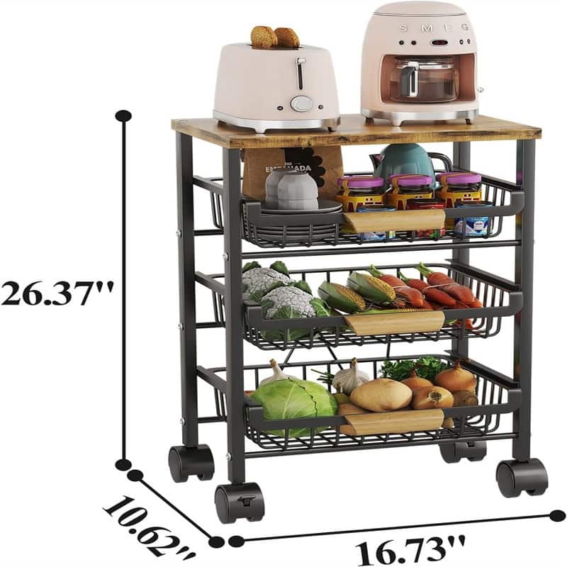 5 Tier Fruit Vegetable Basket for Kitchen with Wooden Tabletop