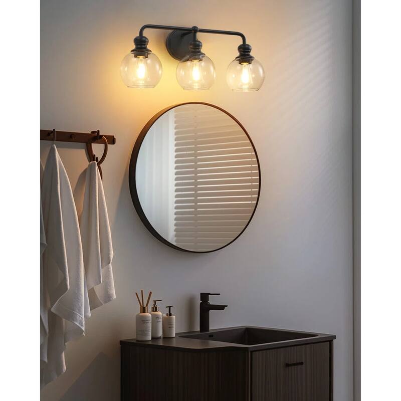Irvine Black Modern Clear Glass 3-Light Vanity Light