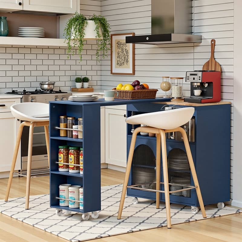 Randy Rolling Kitchen Island With Extended Table