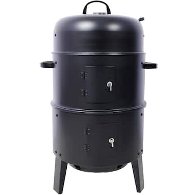 16" Charcoal Smoker Grill, Vertical Portable Design for Camping, Black