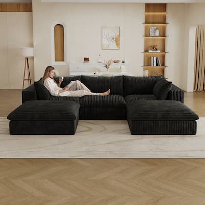 118.2" Modular Corduroy Fabric U-Shape Sofa with Deep Seat Couches,Double-layer Design