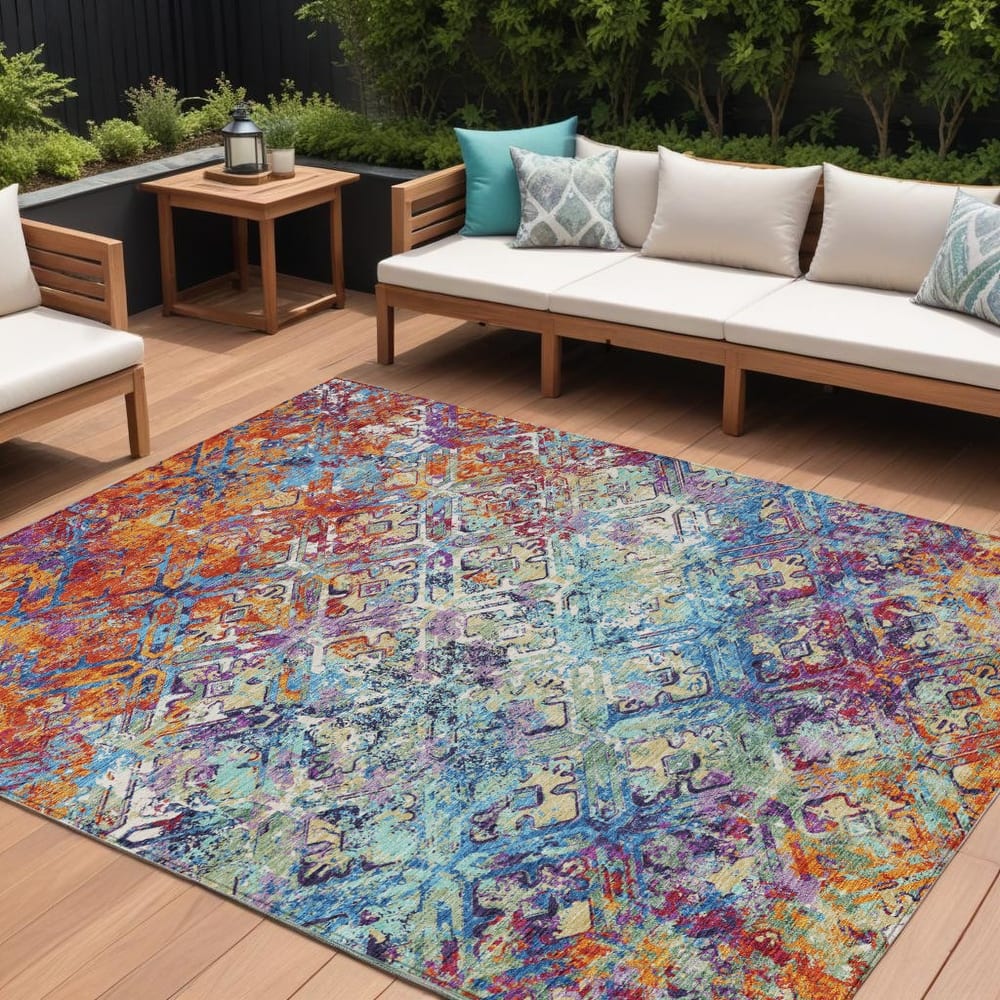 HomeRoots Geometric Transitional Rectangle Outdoor Rug