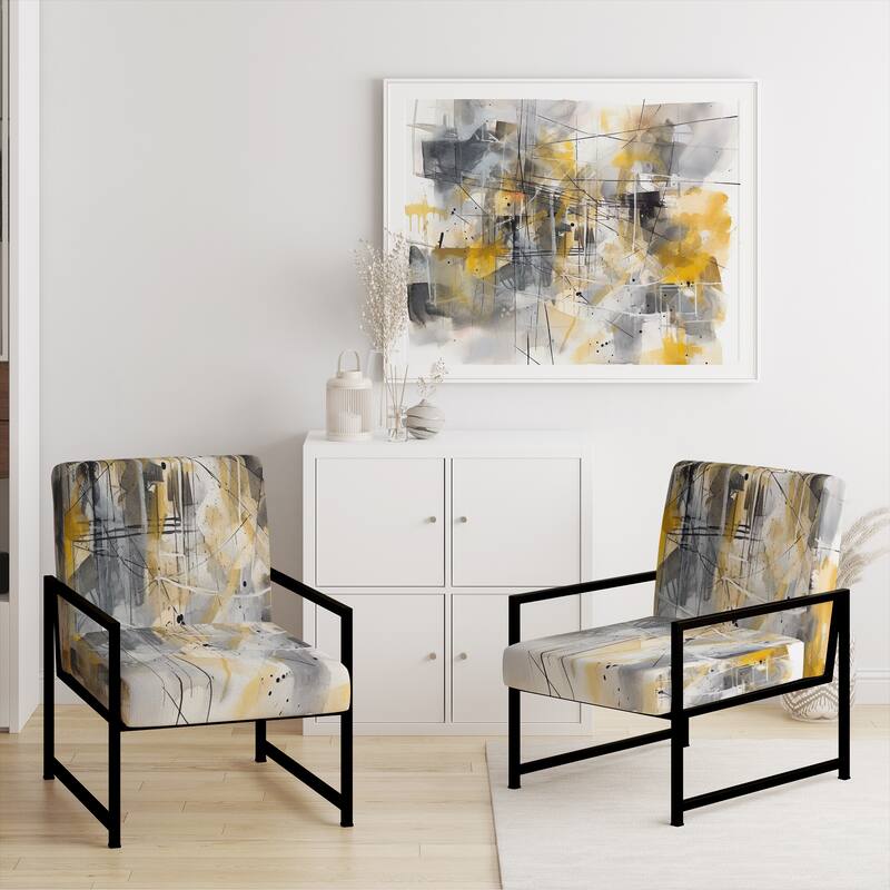 Designart "Yellow and Grey Beyond The Canvas I" Upholstered Abstract Accent Chair and Modern & Contemporary Arm Chair