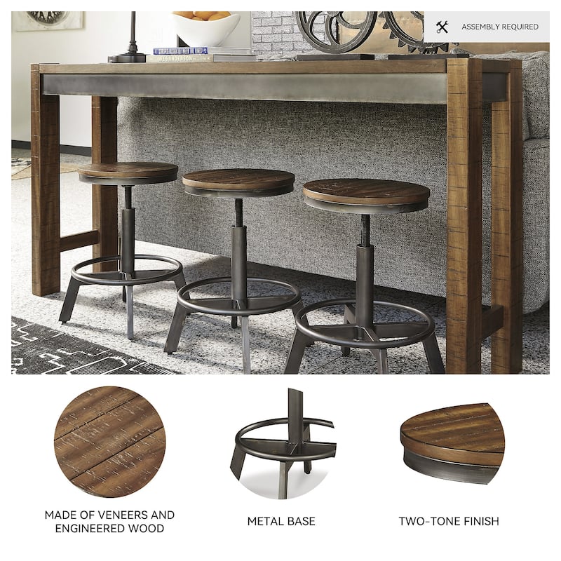 Signature Design by Ashley Gunnar Distressed Brown Wood/Aged Gunmetal Metal Counter Height Stools (Set of 2) - 34x18x9