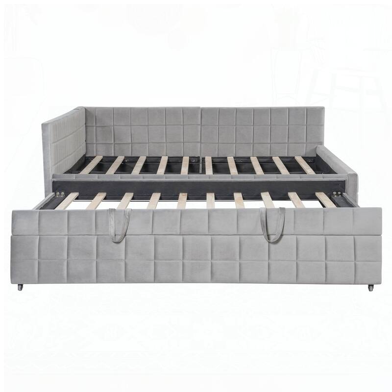 Upholstered L-Shaped Upholstered Daybed with Twin Size Pop Up Trundle and USB ports