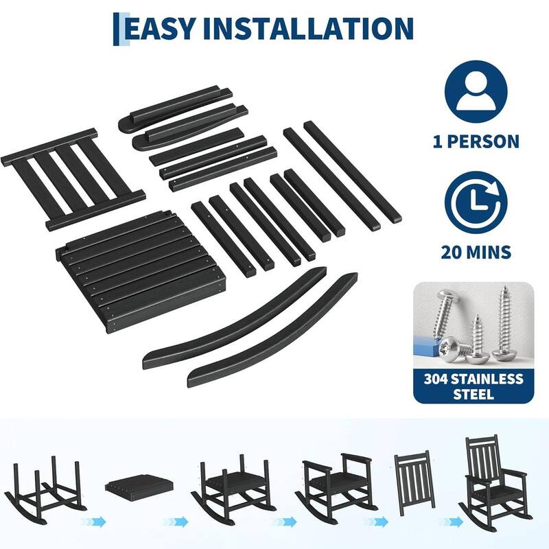 2 PCS HDPE Rocking Chair Outdoor, Porch Rocker Chairs for Patio Front Porch