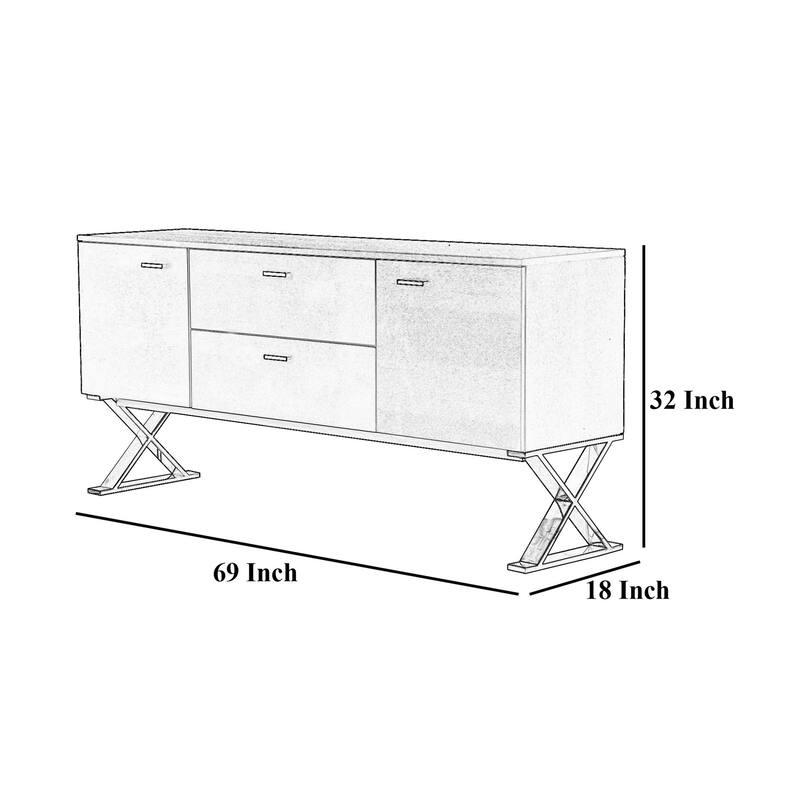 Tia Sideboard Buffet Console, 63 Inch Glass Top, White Lacquer, Gold