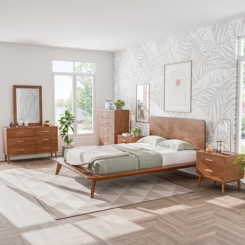 Furniture of America Beau Midcentury 6-Piece Walnut Low Profile Queen Bedroom Set
