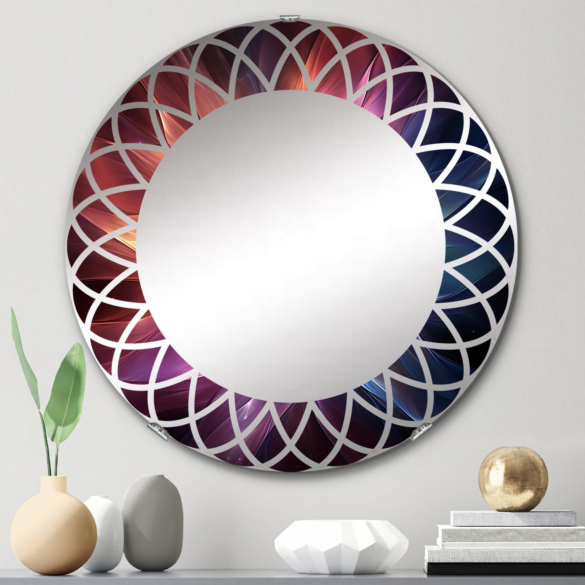 Designart "Yellow Teal Abstract Fractal Ethereal Prism" Modern Wall Mirror