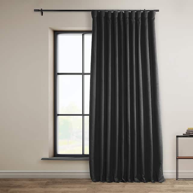 Exclusive Fabrics Faux Linen Extra Wide Room Darkening Curtain Panel - 100 X 96 - Essential Black
