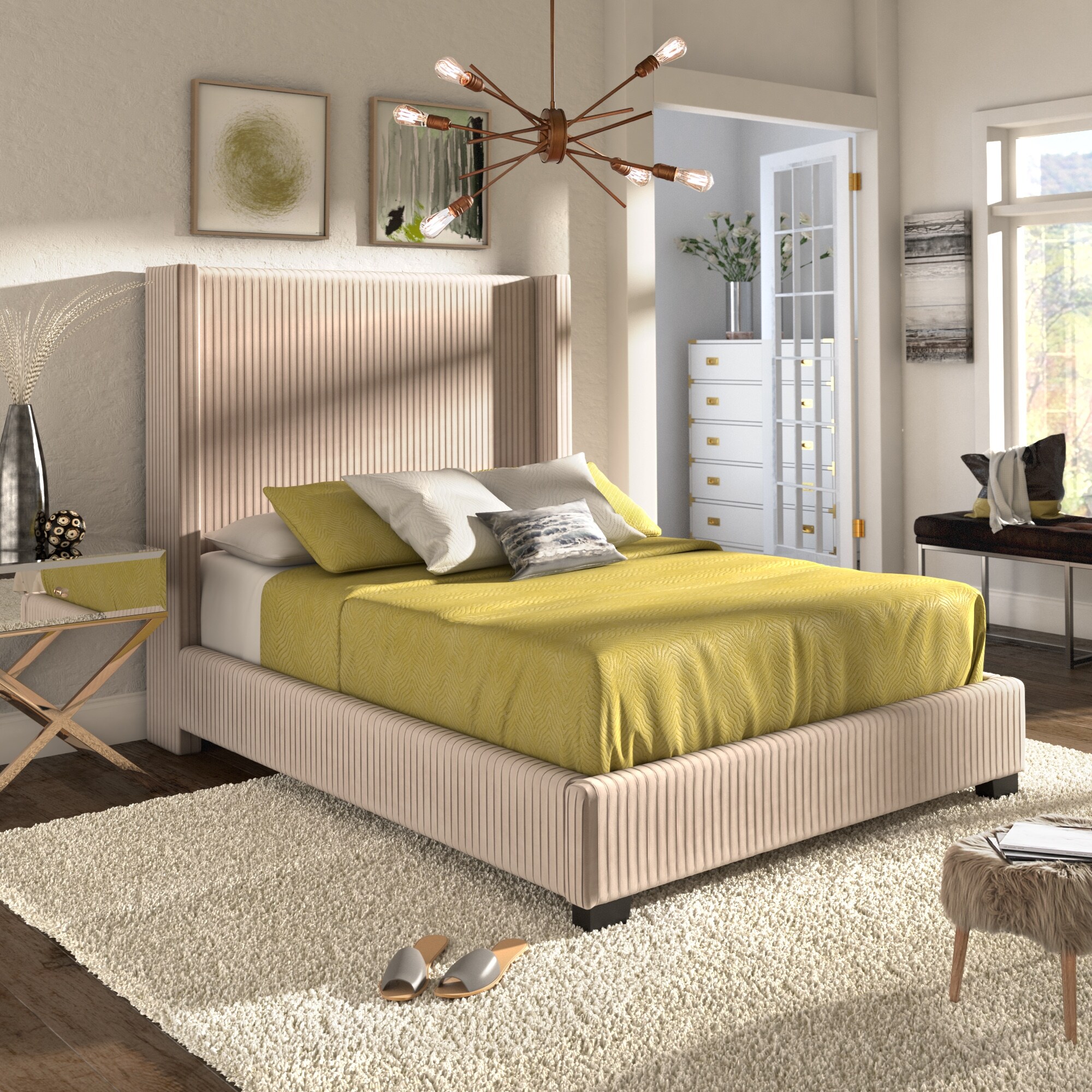 Jules Pleated Velvet Wingback Bed by iNSPIRE Q Modern