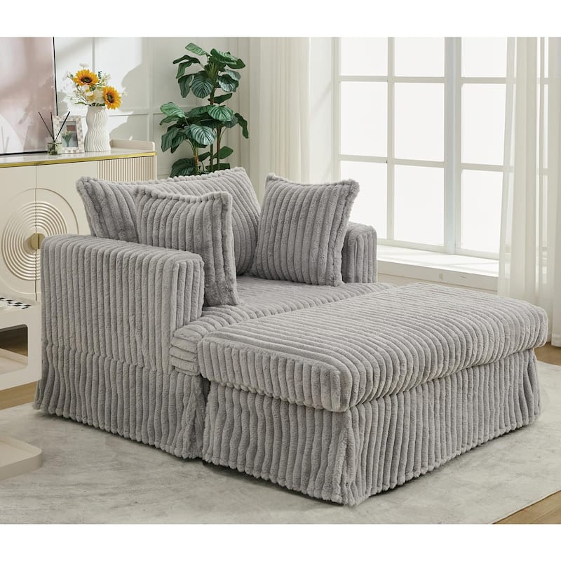 Light Gray Modern 47.8" Upholstered Oversized Chaise Longue Chair with Ottoman and Pillows