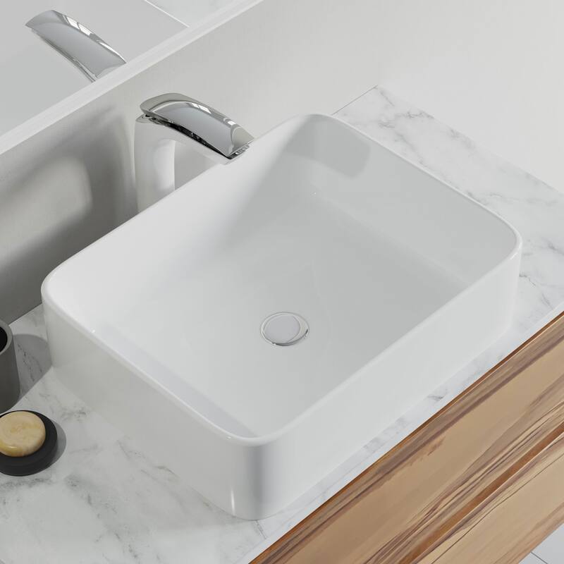 Dowell Ceramic Vessel Sink, Rectangle, Gloss White - 19Wx15Dx5H