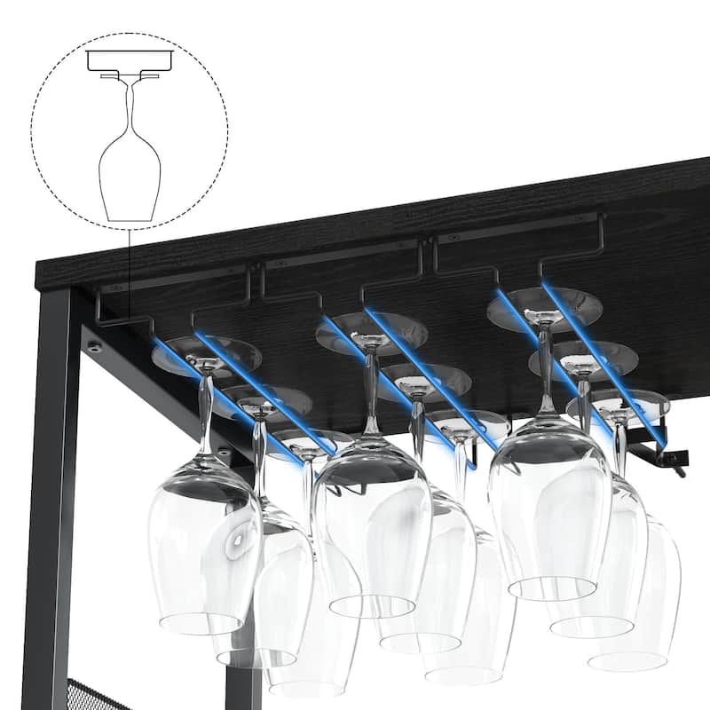 3-Tier Wine Bar Cabinet with LED Lights, Detachable Wine Rack and Storage Space, Small Liquor Bar Cabinet