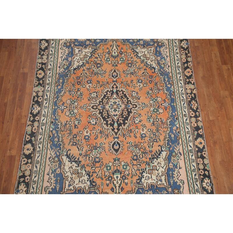 Hand Knotted Oriental 100% Wool Carpet Traditional Floral Oranges & Rust Hamedan Area Rug - 8' 8'' X 5' 9''