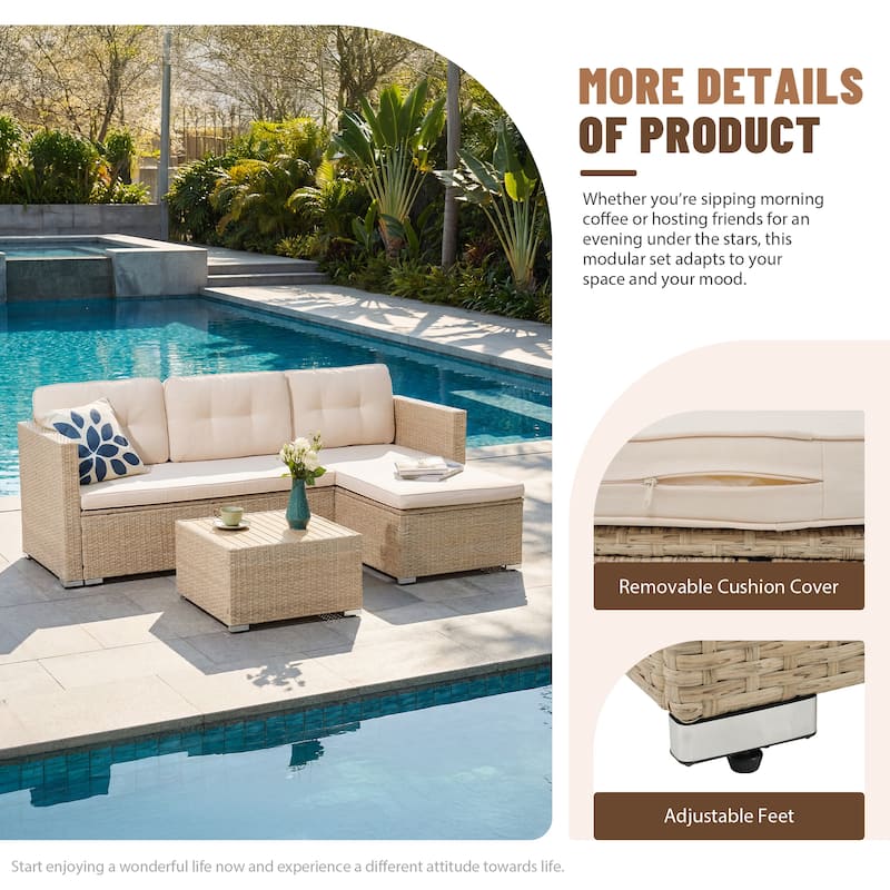 PE Wicker 3-piece Outdoor Sectional Set