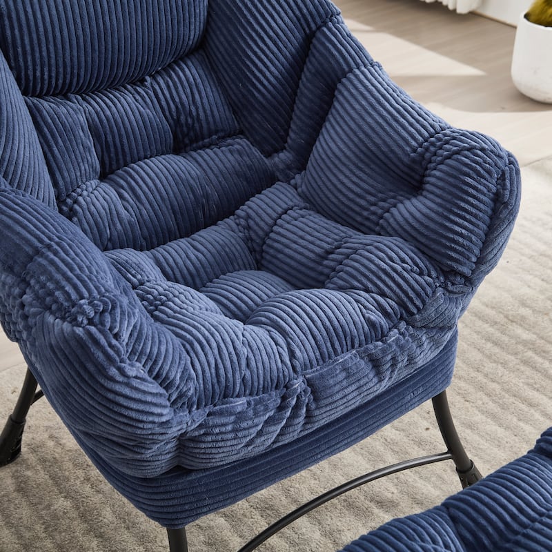 Anmytek Navy Lazy Armchair and Ottoman Set Plush Comfort Modern Living Room Reading Chair