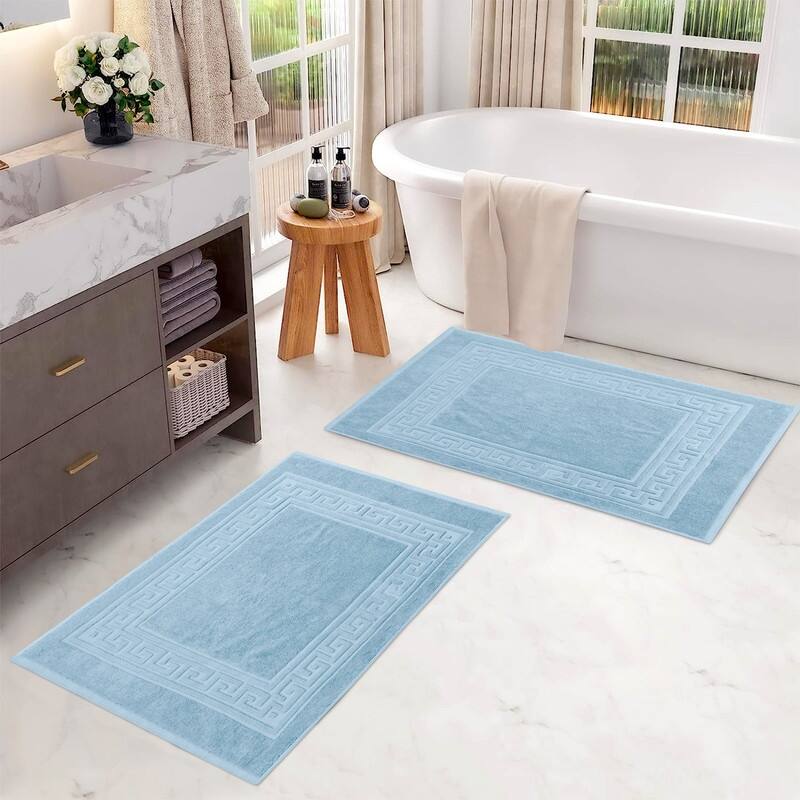 Blue Nile Mills 100% Cotton Thick Absorbent Washable Bath Mats Set of 2 - Light Blue