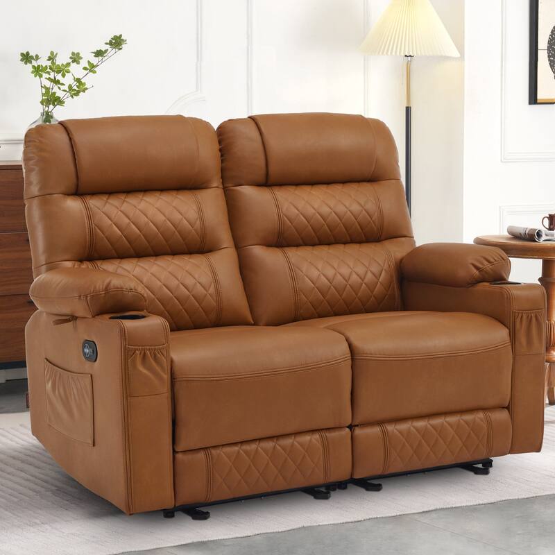 MCombo Electric Power Loveseat Recliner, Power Reclining Sofa with Heat and Vibration, USB Ports, Cup Holders PR622 - Saddle