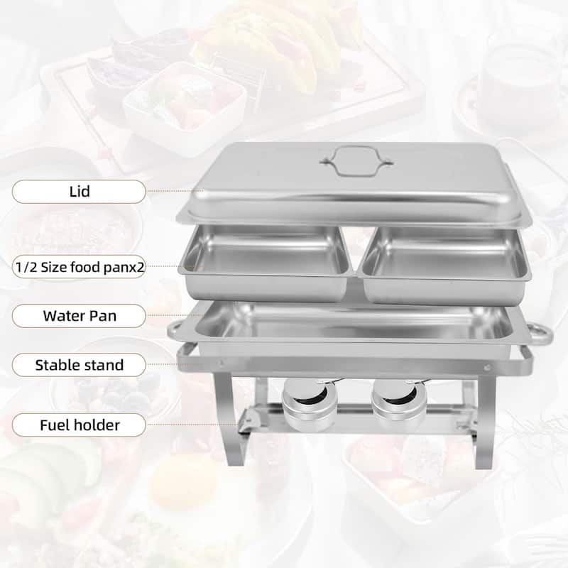 4 Pack Chafing Dish Buffet Set, 8QT Stainless Steel 1/2 Size Pan Chafing Dish, Chafers and Buffet Warmer Sets for Wedding