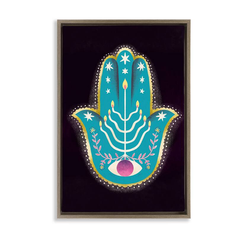 Stupell Spiritual Folk Style Hamsa Framed Floater Canvas Wall Art Design By Hannah Moren - 17 x 25 - Brown