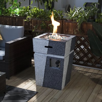 GDFStudio - Napa 20" Concrete Propane Fire Pit Column with Glass Rocks and Rain Cover