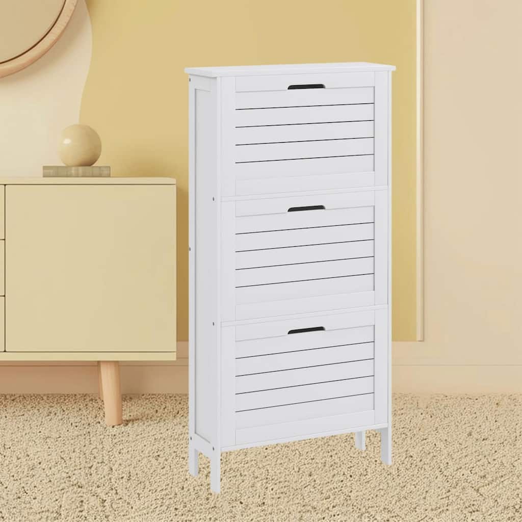 Compact 3-Drawer Shoe Cabinet with Louvered Doors for Entryway, Hallway Space-Saving Shoe Rack Organizer for Small Spaces