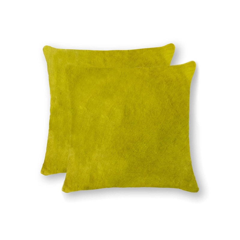 HomeRoots Set of Two 18" Yellow Cowhide Throw Pillows