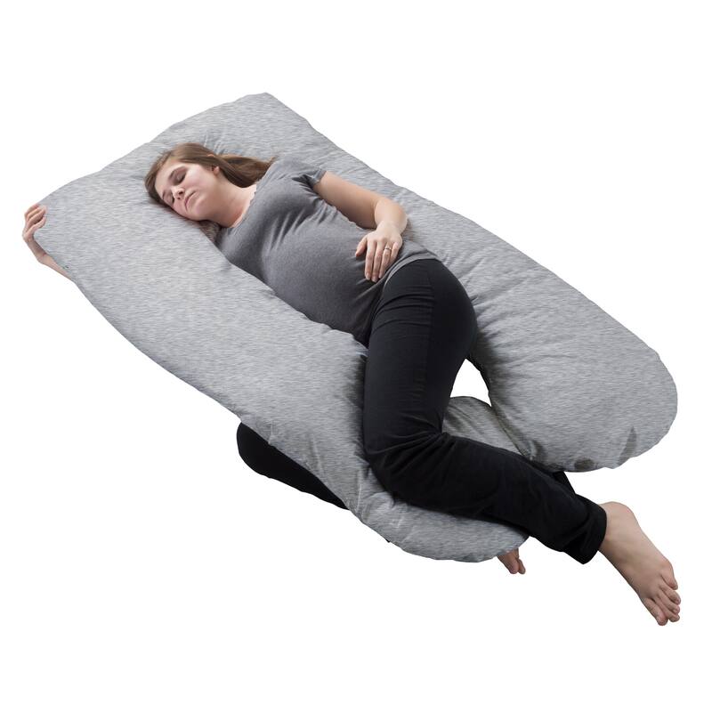 Full Body Pillow Cover - U-Shaped 100% Jersey Cotton Pillowcase by Lavish Home (Gray)