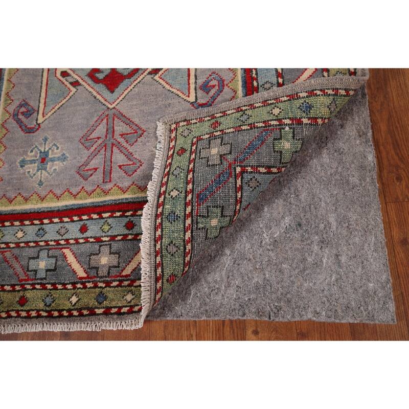 Grey Traditional Kazak Oriental Accent Rug Handmade Wool Carpet - 3'3" x 4'10"