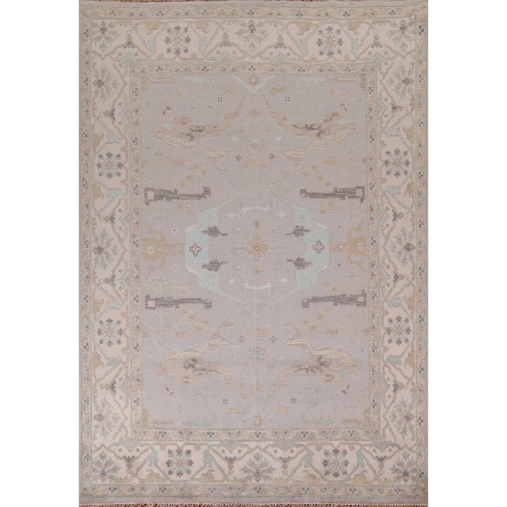 Earth Tone Oushak Indian Area Rug Handmade Wool Carpet - 8'0"x 9'9"