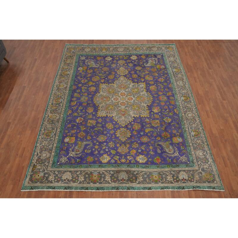Hand Knotted Oriental 100% Wool Carpet Traditional Floral Purples Tabriz Area Rug - 12' 8'' X 9' 8''