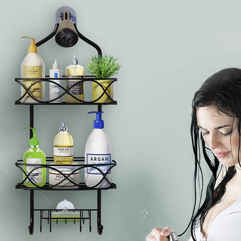 Hanging Shower Caddy Over Showerhead with Hooks Bathroom Shower Organizer Storage Rack
