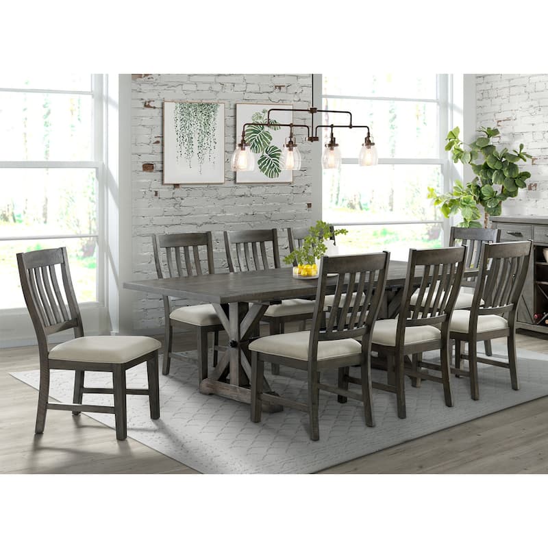 30 in. H, 9 -Piece Gray Rectangle Wood Top with High Slat Back 8 Seating Dining Room Set
