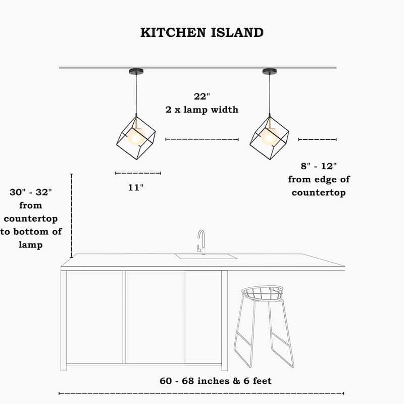 Ottilie Modern Black Gold 1-Light Cage Kitchen Island Pendant Lights with Frosted Glass - L 11" x W 11" x H 14.5"