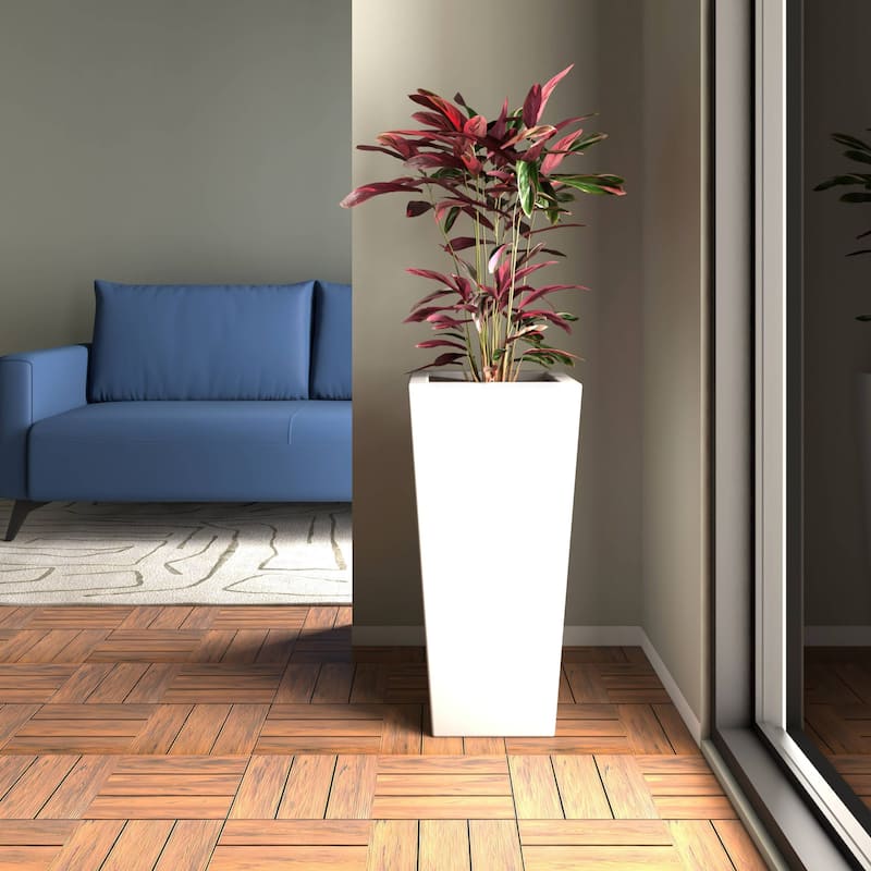 Orna Handcrafted Mid-Century Modern Fiberstone MGO Planter with Drainage, Weather-Resistant Indoor Outdoor Decorative Plant Pot