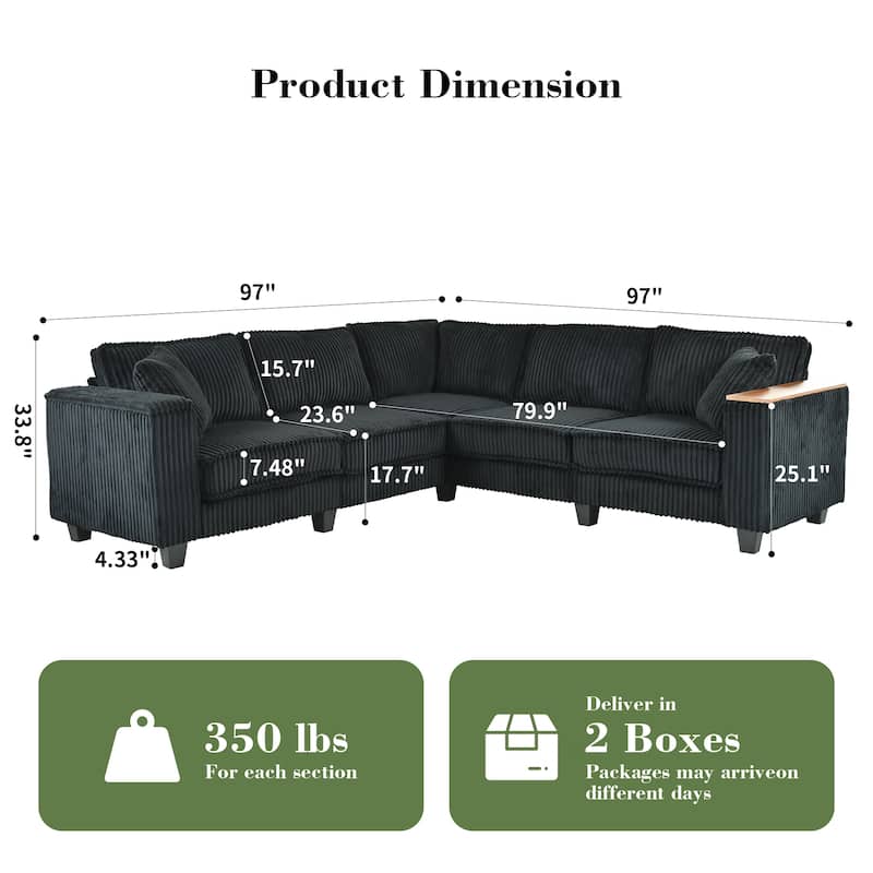 GDFStudio - Jackson Oversized L-Shaped Corduroy Corner Couch with Armrest Storage