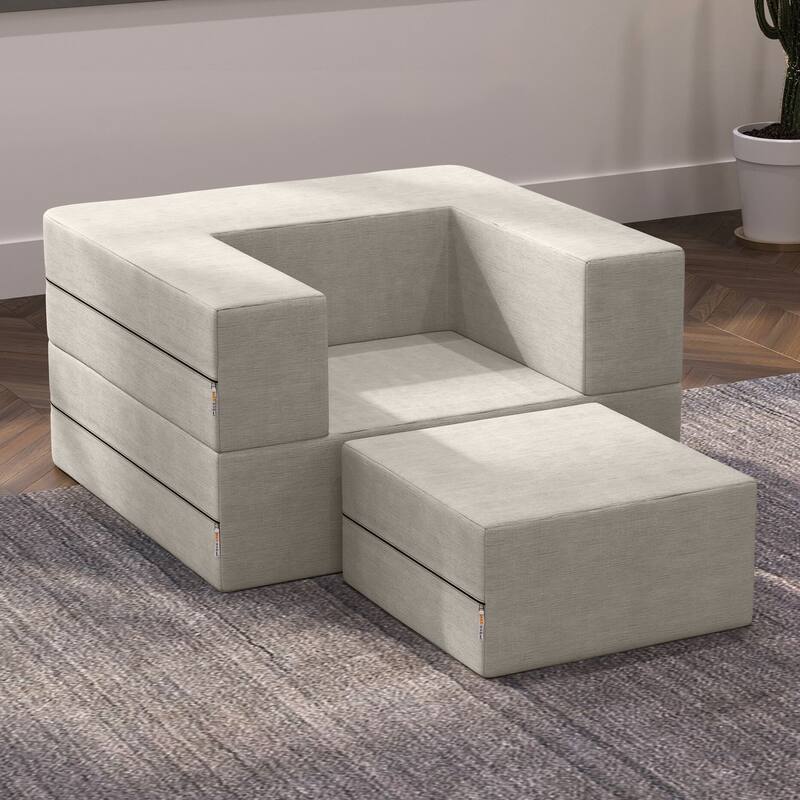 Jaxx Zipline Convertible Sleeper Chair and Ottoman/ Twin-size Bed - Dove Grey