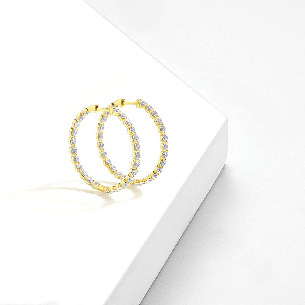 Lab Grown 4ct TDW Diamond Hoop Earrings in 14k Gold for Women