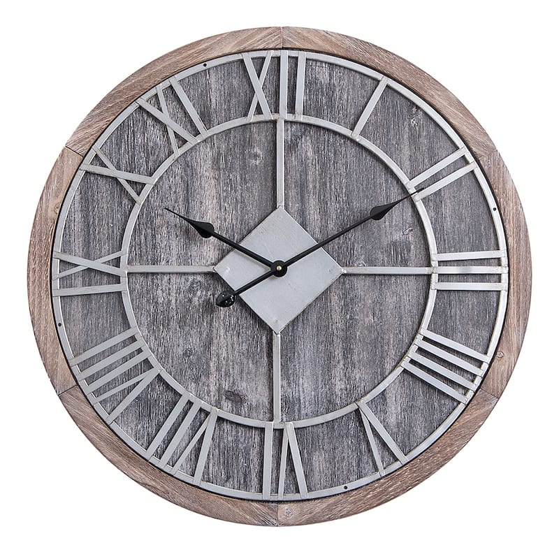 Utopia Alley Oversize Roman Round Wall Clock, Gray Wood Finish, 28" Diameter