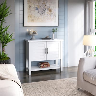 Console Table with USB Charging Ports and Louvered Doors