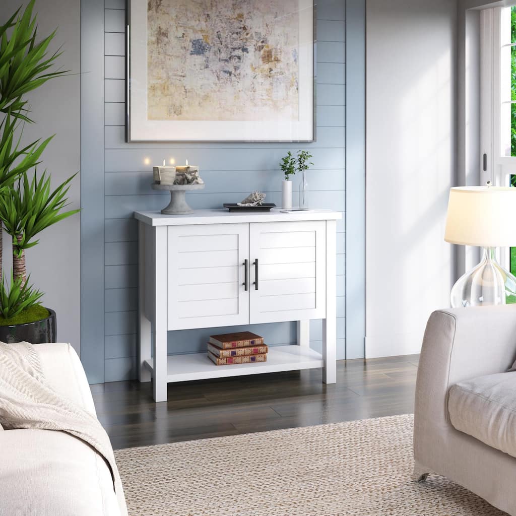 Console Table with USB Charging Ports and Louvered Doors