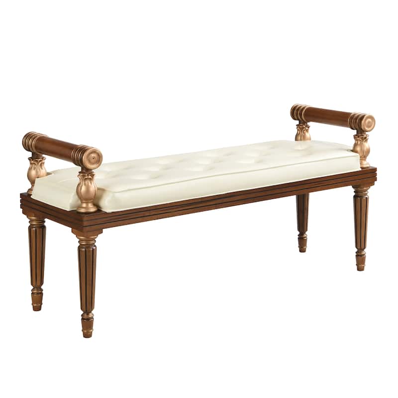 Christopher Knight Home - Mid-Century PU Leather Upholstered Bench with Button-Tufted Seat & Solid Wood Frame - 50"W