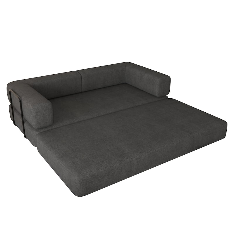 Convertible Floor Sleeper Sofa with Plush Pillows, Mattress Lounge Loveseat, Folding Sofa Bed with Adjustable Armrests