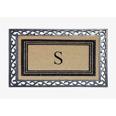 A1HC Natural Coir & Rubber Monogrammed Entrance Door Mats, Non-Slip, Flock Doormat, Thin-Profile Indoor Outdoor Doormat 24"x36"
