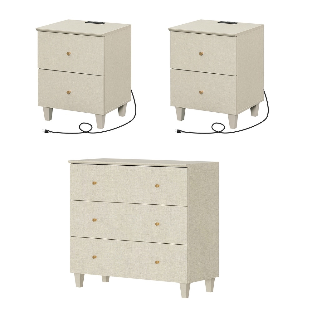 WAMPAT 3-Drawer Dresser and Nightstands Set of 3 for Bedroom
