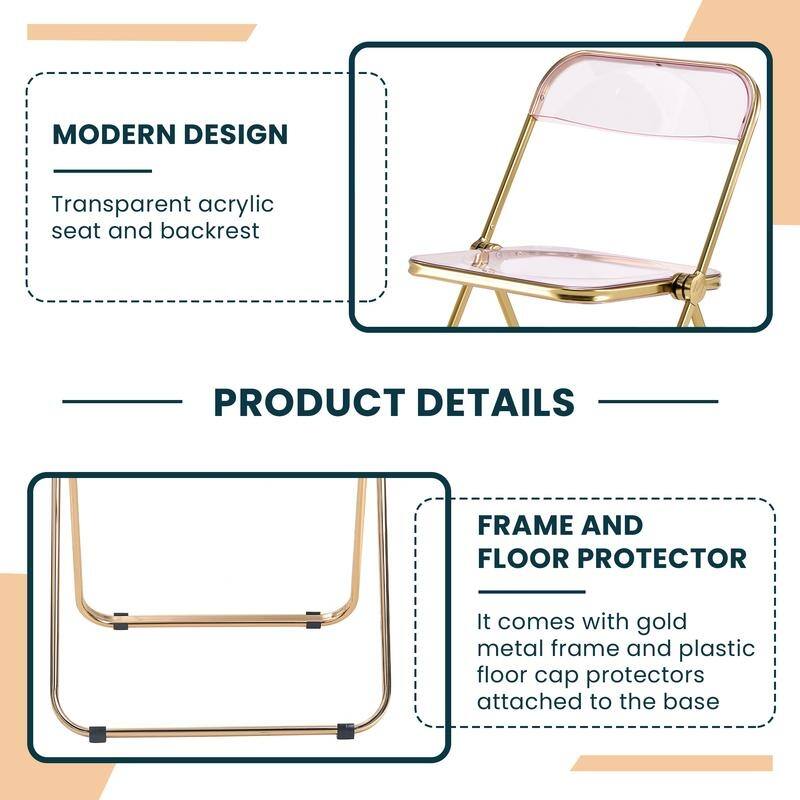 Lawrence Modern Foldable Transparent Acrylic Gold Chrome Folding Chair for Multipurpose Spaces Set of 4 - 30"
