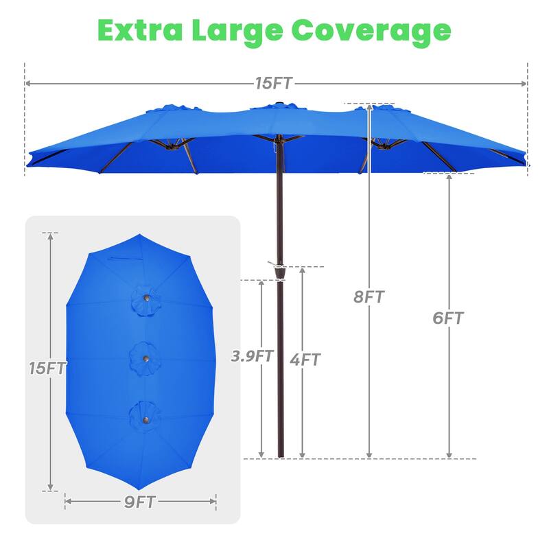 15ft Steel Navy No Tilt Market Patio Umbrella without Base